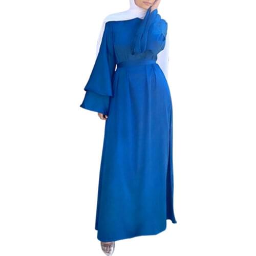 Ramadan Abaya Dubai Dress Women Caftan Marocain Kaftan Solid Double Flared Sleeve Hijab Long Robe Muslim Dresses Clothes Vestido