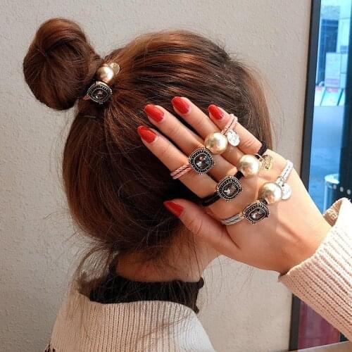 Retro Full Diamond Pearl Hair Rope Simple Temperament Girl Tie Head Rubber Band Headdress Student Hair Ring Bracelet Dual-Use