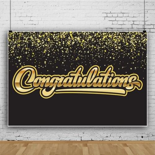 Graduation Theme Black Gold Glittering Stars Portrait Photography Backdrop Decor Photo Background Studio Photocall Props
