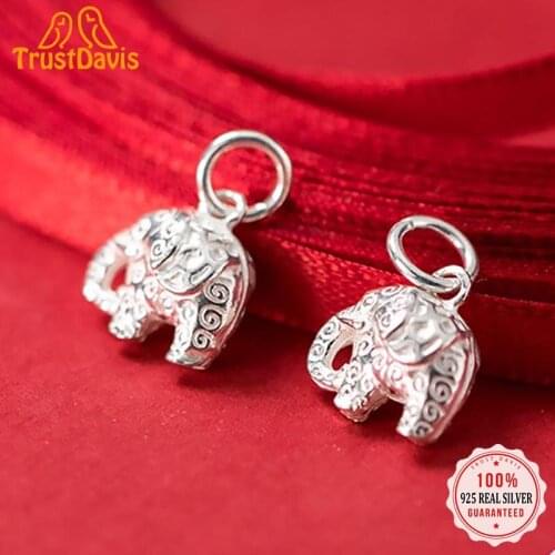 TrustDavis Real 925 Sterling Silver Fashion 2021 Sweet Elephant Charm Pendant Handmade DIY Accessories Jewelry Wholesale DZ154