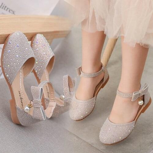 Girls' Shoes 2021 Kids Sandals Summer New Princess Shoes Girls Sandals Big Childrens Sequin Baotou Fashion Crystal Shoes Soft
