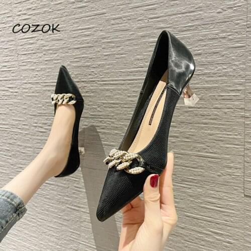 Pearl OL Black Shoes for Women Casual Fashion Sexy Party Night Heels Women 2021 Womens Shoes