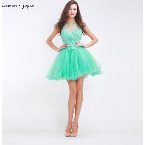 Green Mini Homecoming Dresses for Teen Girls O-neck Sleeveless Backless Simple Lace Crystal Ball Gowns Green Tulle Short Dress