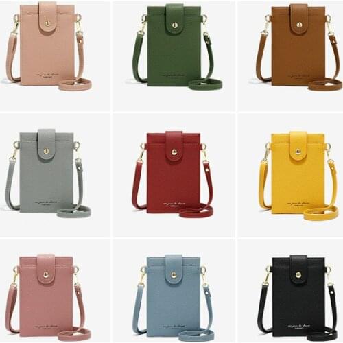 Bycobecy Women Wallet Solid Color Leather Shoulder Straps Shoulder Bag Mobile Phone Bag Card Holders Wallet Coin Pockets Girls