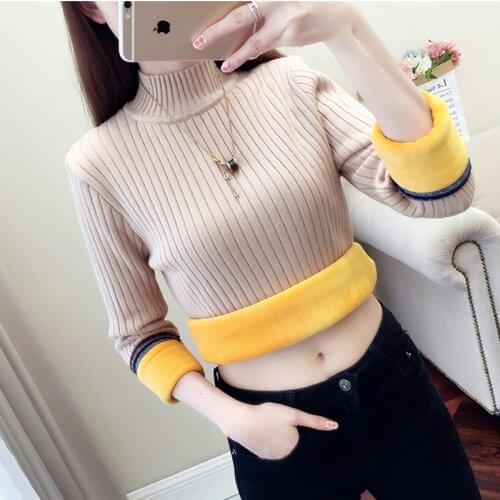 JMPRS Winter Thick Women Pullover Sweater Fashion Striped Long Sleeve Warm Korean Slim Knitted Jumper Ladies Basic Top 2021