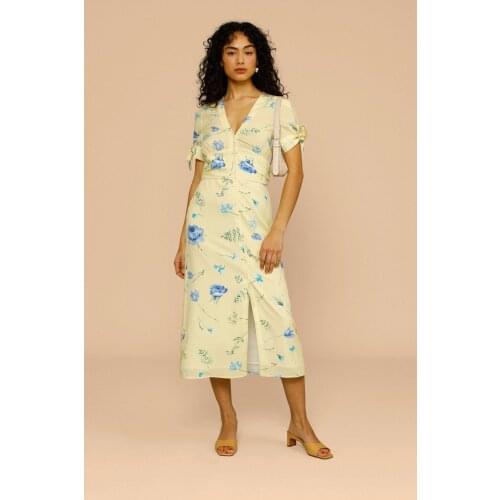 Women Dress 2021 Spring and Summer New Style Ladies Stitching V-neck Midi Dress