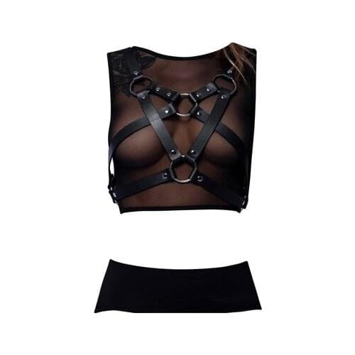 THE DRESS OF YOUR WONDERFUL NIGHTS Fantasy Womens Black Special Design Leather Harness Bra FREE SHIPPING