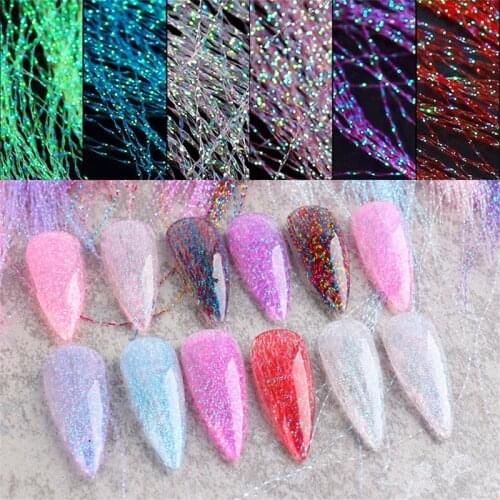 1Box (๑′ᴗ‵๑) Fluorescent Thread Nail Sticker Laser Glitter Mesh Net Line Tape Holographic 3D Silk Foils Neon Nail Decals GJYYY78