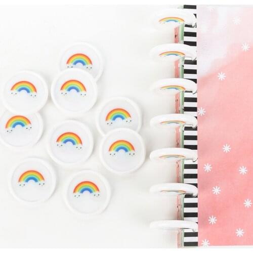 100pcs 35mm Rainbow Printing Disc Mushroom Hole Notebook Loose Leaf Plastic Button New Pattern Binder Buckle Office Supplies
