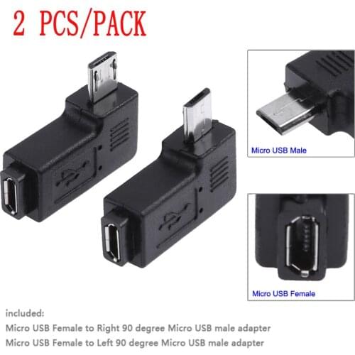2pcs Micro USB 90 Degree Adapter USB Female to USB Male Adapter Connector 90 Degree Left+Right Angle Adapter