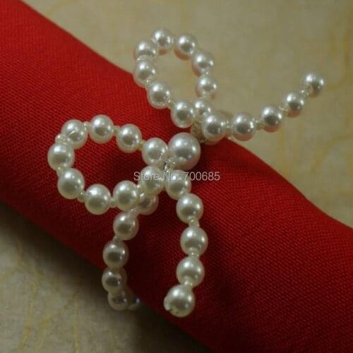 White pearl bow napkin rings,decoration napkin holder