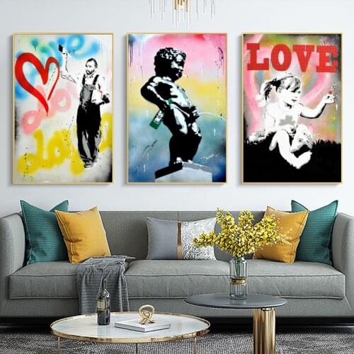 Banksy Art Canvas Prints Painting Graffiti Art Street Wall Art Posters Abstract Decorative Pictures for Kids Room Home Decor