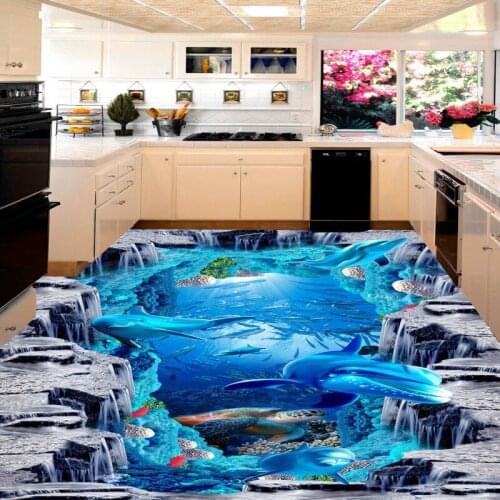 Free shipping custom park kitchen floor sticker Fantasy Sea world non-slip waterproof floor wallpaper mural