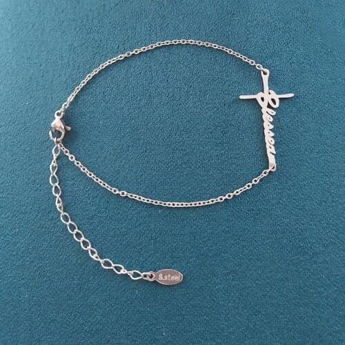 1Pc New Design Cross Blessed Bracelet Stainless Steel Letter Charm Bracelets For Women Girls Kids New Year Jewelry Lucky Gift