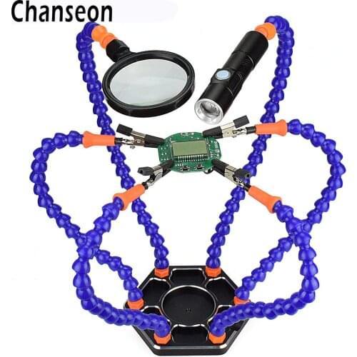 Chanseon Third Hand Multi Soldering Helping Hands Tool with 6pcs Flexible Arms for PCB Board Soldering Assembly Repair Station