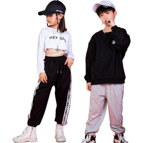 Lolanta Kids Boys Girls Hip Hop Dance Clothes Long Sleeve Top Or Black Grey Pants Costume Streetwear Performance Wear