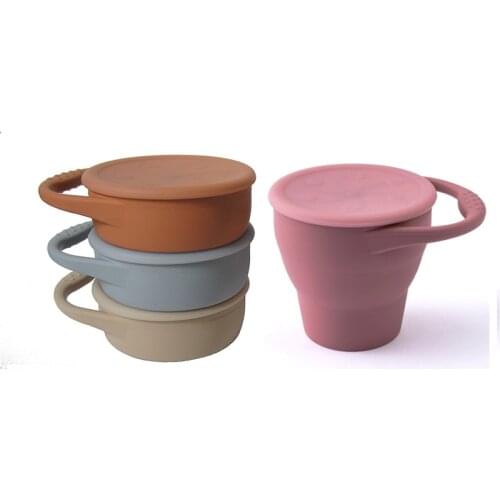 New Colors Baby Silicone Snack Cup Toddle Portable Food Storage Box Portable Snacks Container BPA Free Silicone Soft Lid