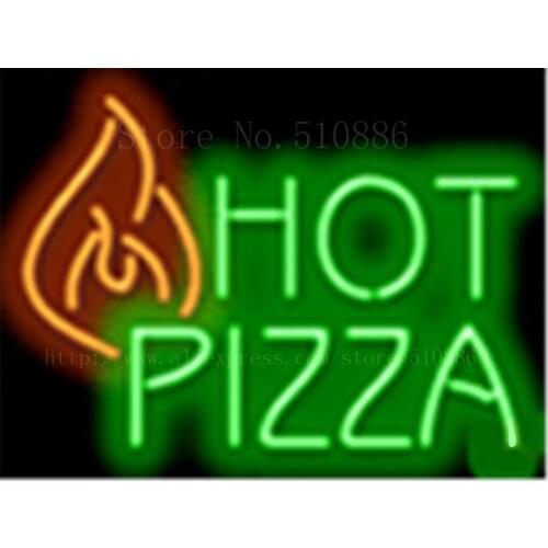 Hot Pizza NEON SIGN REAL GLASS BEER BAR PUB LIGHT SIGNS store display Restaurant Advertising food wings subs drink Lights 17*14"