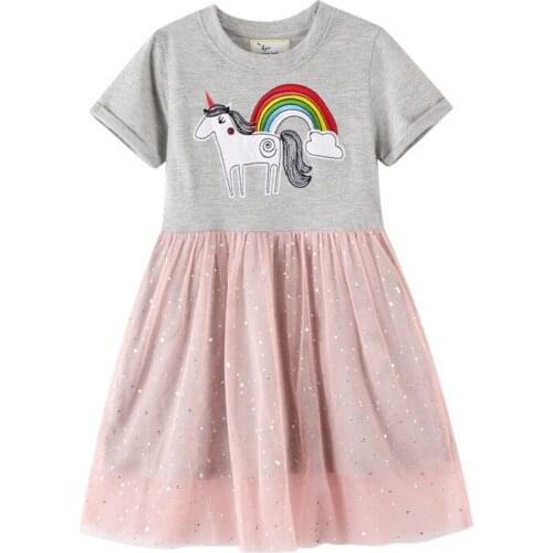 Jumping Meters Top Brand New Unicorn Princess Tutu Dresses Cotton Animals Girls Clothing Summer Lace Rainbow Kids Girls Dress