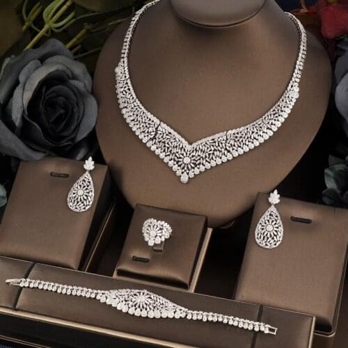 Jankelly luxury 4pcs Bridal Zirconia Jewelry Sets For Women Party, Luxury Dubai Nigeria CZ Crystal Wedding Jewelry Sets