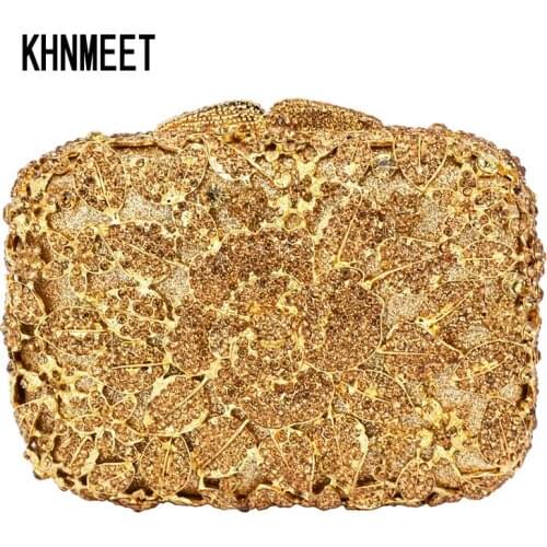 LaiSC Golden Luxury Crystal Clutches Evening Bag Box Shape Party Bag Women Wedding Purse Chain Handle Shoulder Bag SC239