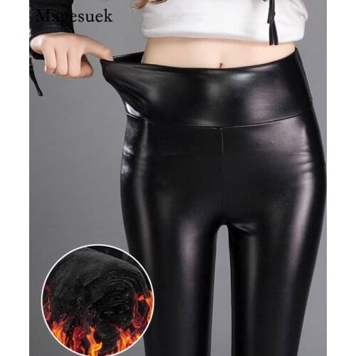 2021 New Autumn Winter Leather Pants Women High Waist Warmth Thicken Velvet Black Pants PU Leather Leggings Women Trousers 11500
