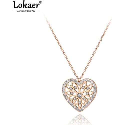 Lokaer Original Design Stainless Steel Love Heart Charm Choker Necklaces For Women Fashion CZ Crystal Pendant Necklace N20245