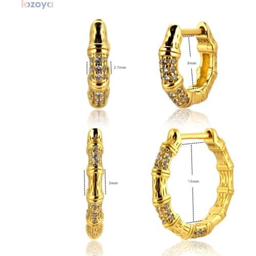 LOZOYA 925 Sterling Silver Gold Trunk 14mm Hoops Earring Luxury CZ Zircon Piercing Pendiente Unique Design Huggies Fine Jewelry