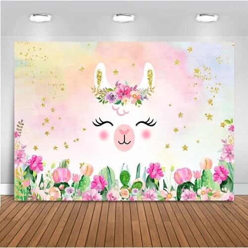 Mocsicka Llama Cactus Backgrounds Alpaca Cacti Newborn Baby Shower Backdrop Little Glitter Stars Photo Background Newborn Girls