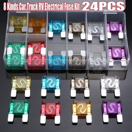 24PCS 8 Kinds Car Truck RV Electrical Fuse Kit Big Maxi Blade Fuse Assortment Set 20A-100A for Auto Car Suv Home