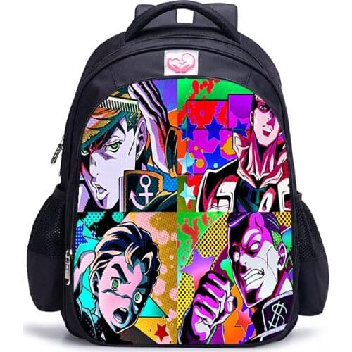 16 Inch Anime Jojo Bizarre Adventure Children Backpack Student Schoolbag Boys and Girls Shoulder Bags Orthopedic Mochila
