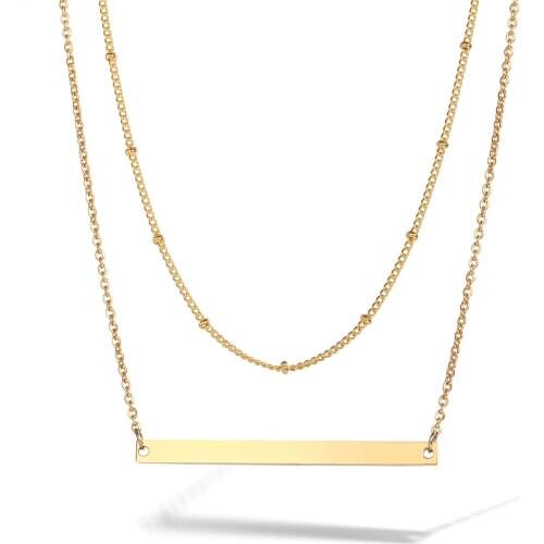 Satellite ID Personalized Choker Necklace for Women Layered Bar Lock Pendant Link Chain Stainless Steel 1.5mm Gold Color LDS09