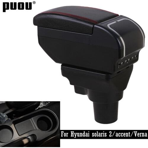 Armrest Box For Hyundai Solaris 2/Accent/Verna 2017-2021 Central Store Content With Cup Holde Ashtray Large Dual Layer USB LED