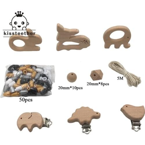 DIY Baby Teether Nursing Boxed Beech Wooden Animal/Round Beads/Polygonal geometric beads/Beech Pacifier Clip For Wooden Teether