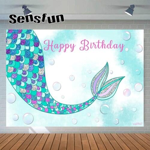 Sensfun Beautiful Purple Mint Mermaid Party Backdrops Girls Baby Shower Newborn Birthday Party Photography Background Photocall