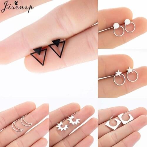 Jisensp Stainless Steel Triangle Earrings Geometric Star Moon Round Stud Earrings for Women 2021 Fashion Jewelry Gift