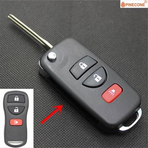 PINECONE for Nissan Armada Frontier Murano NV1500 Versa Xterra Quest Titan Car Key Case 2+1 Button Modified Remote Key Fob Shell