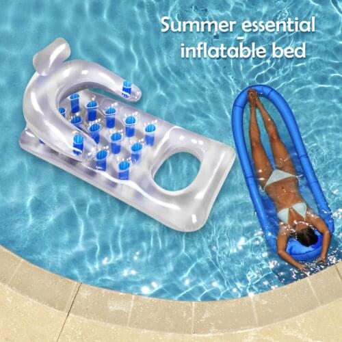 Blue PVC Inflatable Floating Bed Deck Chair Row Pool Air Mattresses Water Sport Float Lounger Chair Inflated about 176 * 90cm