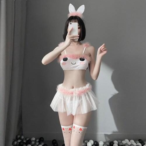 Sexy Japanese Lolita Cat Girl Uniform Kawaii Lingerie Anime Cosplay Cute Cartoon Top Tutu Mesh Skirt Erotic Babydoll Dress