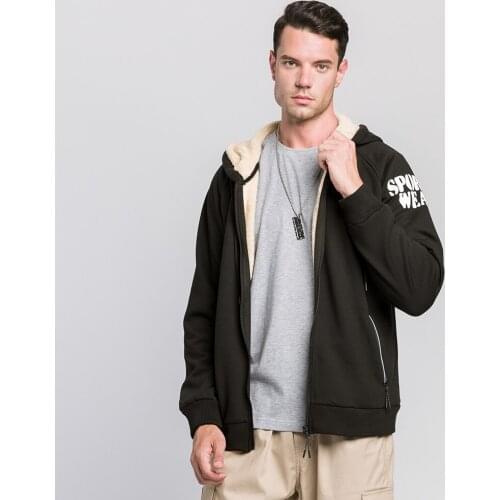 Mens Thick Hooded Sweatshirt with Letters Printed Plus Cashmere Zipper Sports Cardigan Hoodies for Winter