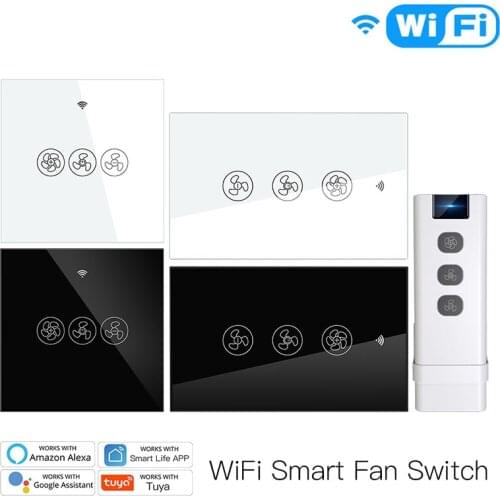 WiFi RF433 Smart Ceiling Fan Switch Smart Life/Tuya App 2/3 Way Control Wireless Remote Control Works With Alexa Google Home