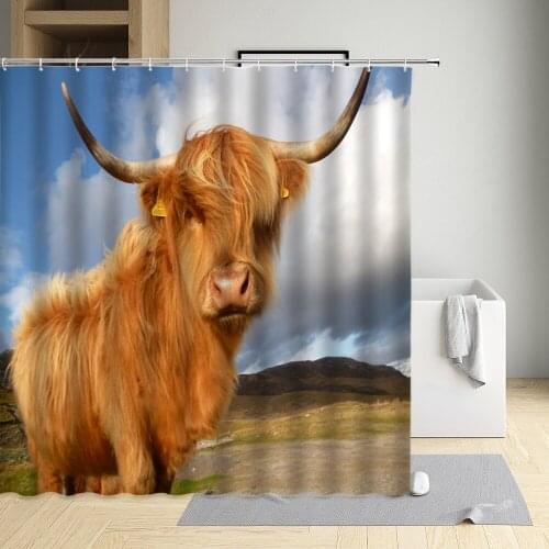 Highland Cow Shower Curtain Wildlife Cattle Home Bathroom Decor Waterproof Curtains Polyester Fabric Bath Screens With Hooks Set