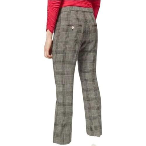 Women Pants 2021 Spring New Button High-waist Plaid Cropped Ladies Trousers