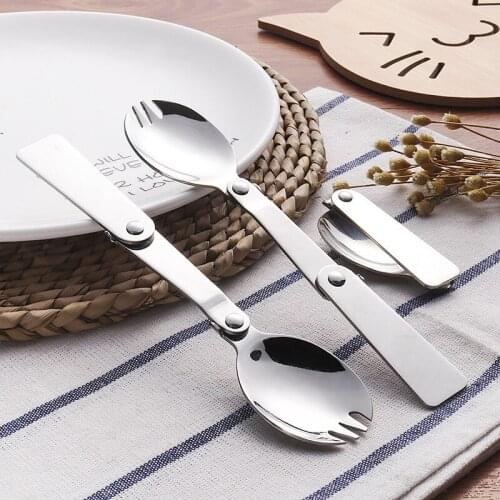 100pcs Folding spoon outdoor travel portable tableware creative staple soup fork 304 stainless steel spoon wholesale