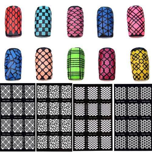 12Tips/Sheet Nail Art Hollow Stickers Nails Stamping Stencil DIY Manicure Tool