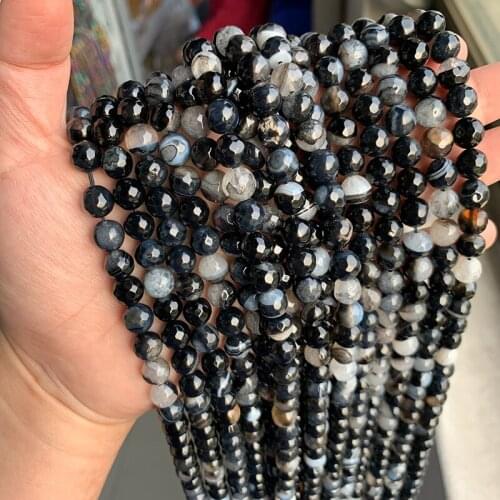 15.5" Factory Price Faceted Gray Onyx Agat Stone Beads 6 8 10 12MM Pick Size Loose Beads For DIY Making Jewelry Accessories