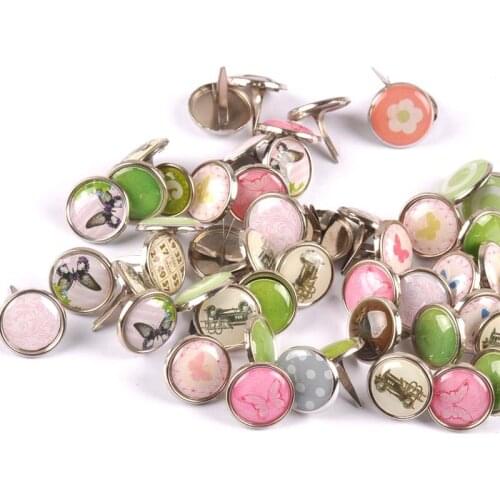 20Pcs Mix Pattern Round Brads Scrapbooking Embellishment Fastener Brad DIY Accessories Metal Crafts Decorations 15x15mm C2250