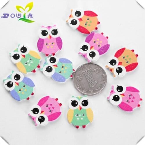 20pcs/ pack owl adornment wood button color button child nursery manual DIY Sticker 5 color