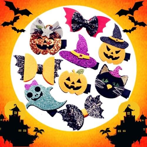 24pc/lot Baby Girl Glitter Halloween Bow Hairpin Skeleton Skull Hair Clips Kids Headwear for Girls Fashion Barrettes