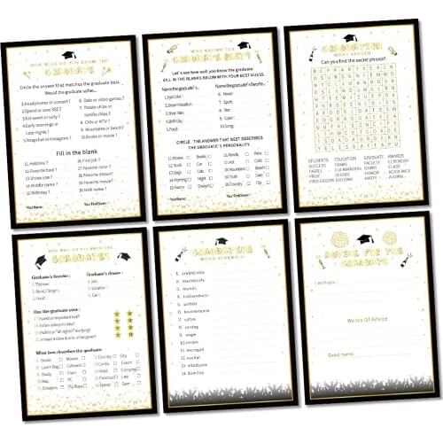 2021 10 pcs/set Graduation Party Supplies Black Gold Q&A Game Cards Graduation Theme Party Decorations ZZ001